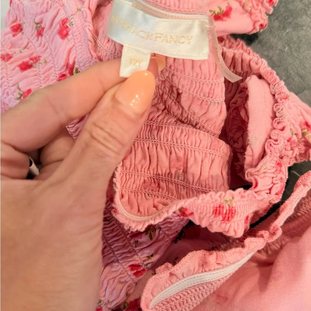 LoveShackFancy Pink Floral Smocked Crop Top & Tiered Skirt Set